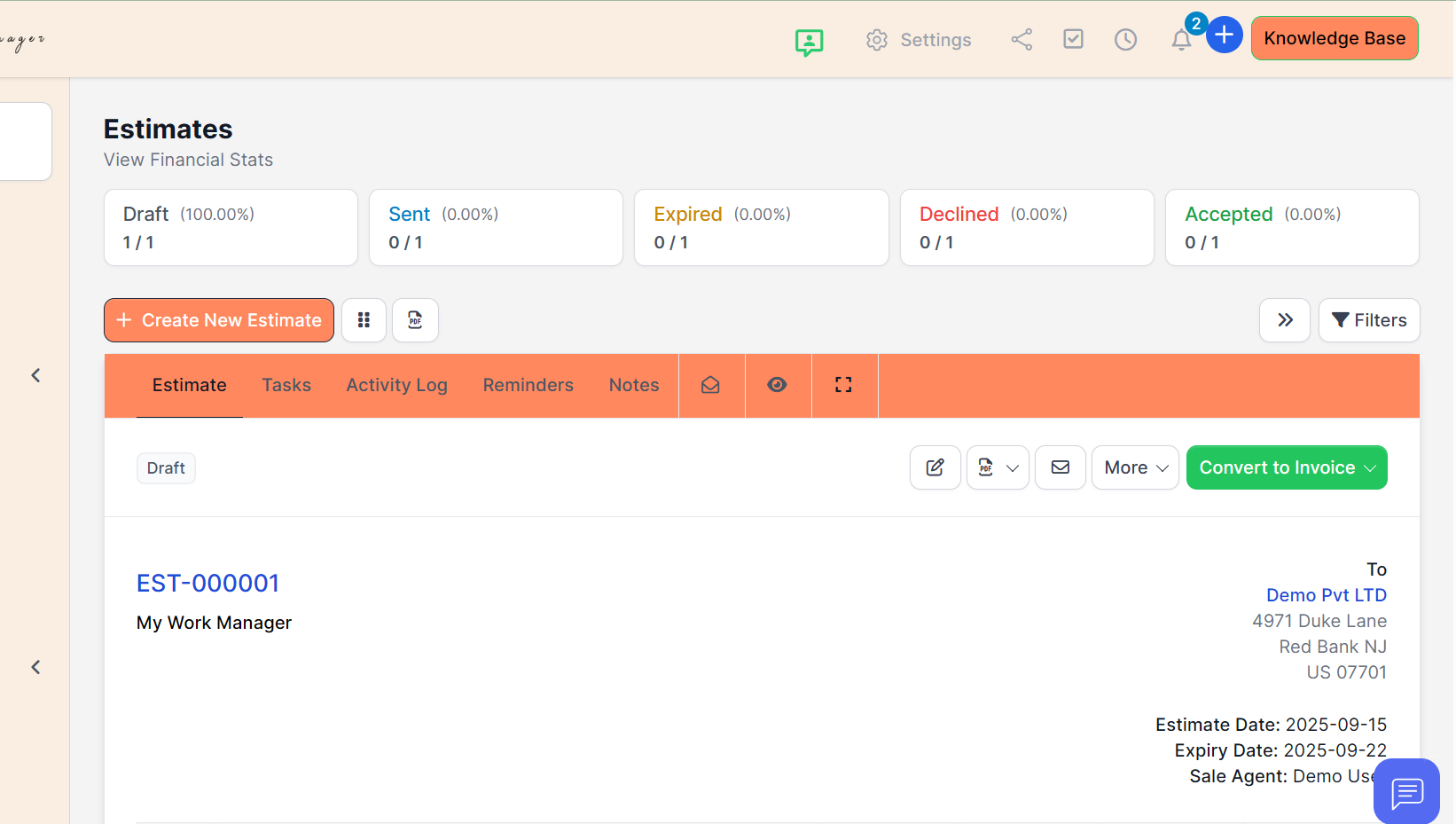 Estimates Screenshot